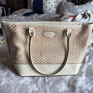 NWOT Kate Spade Cream and Tan Basketweave Tote